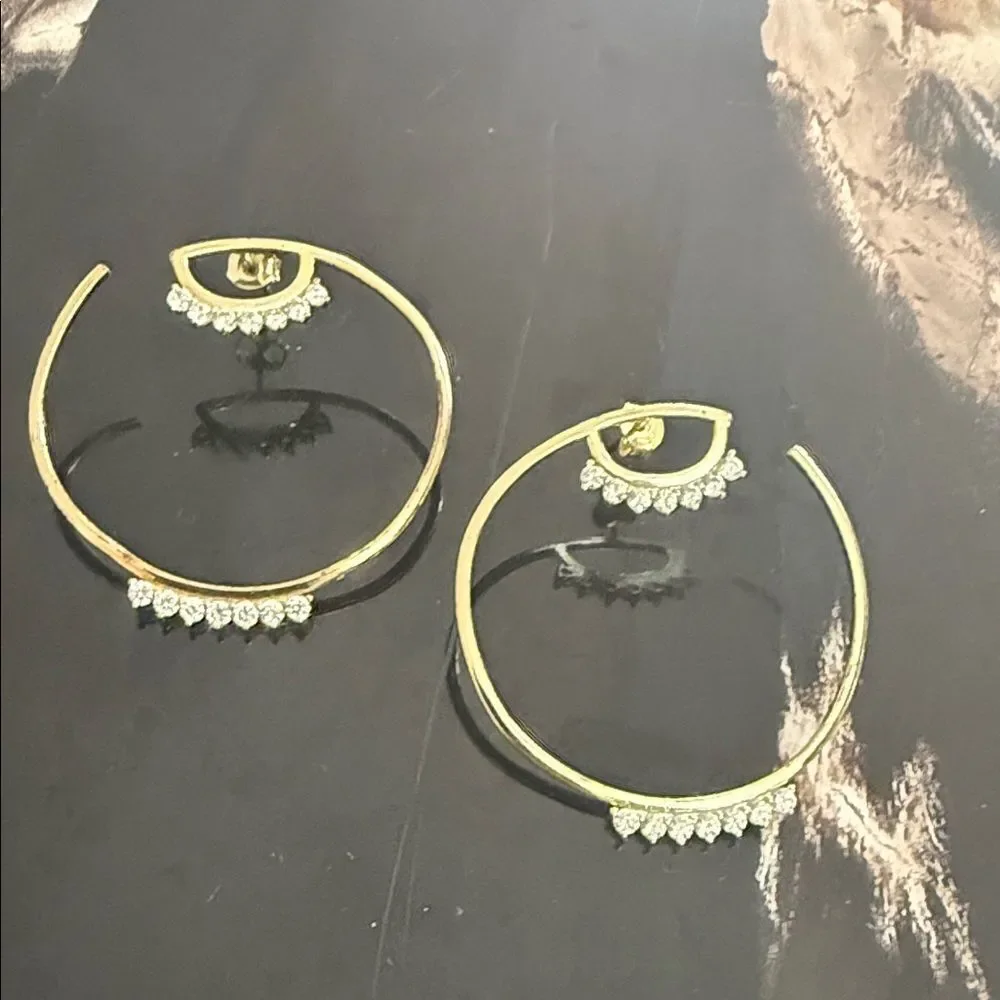 Elegant Gold Hoop Earrings with Crystal Accents Large Hoop BRAND NEW Stud Posts